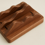 Adjustable Walnut Vertical Laptop Stand in a warm desk setup