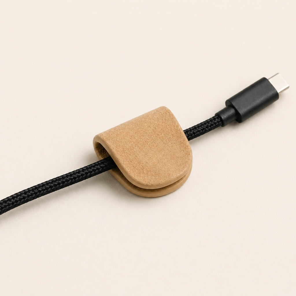 Magnetic & Adhesive Cable Clips in a warm desk setup