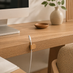 Magnetic & Adhesive Cable Clips in a warm desk setup